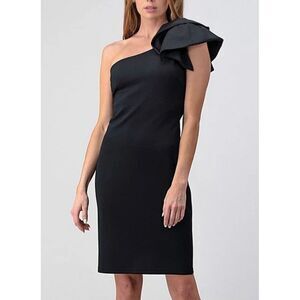Jessica Howard One Shoulder Ruffle Black Cocktail Dress Formal Evening Size 16‎